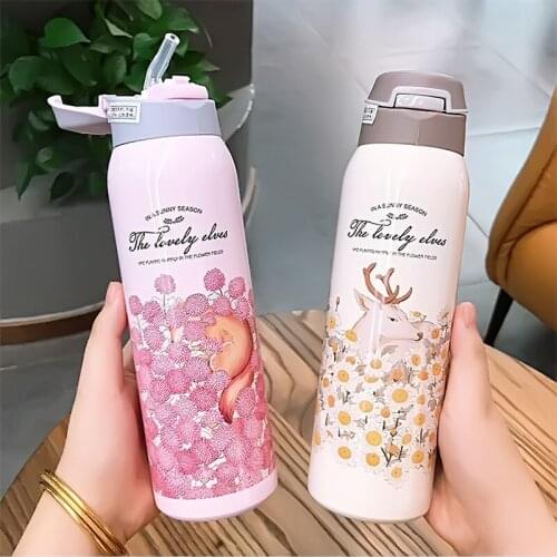 350/450ml Thermos Water Bottle 304 Stainless Steel Vacuum Flask with Straw Adult Outdoor Double Wall Sport Insulated Cup Adult