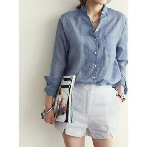 2021 Spring White Shirt Womens New Loose Large Linen Long Sleeve Womens Shirt