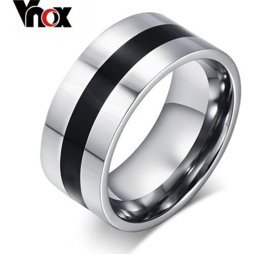Vnox Simple Mens Rings with Black Line in The Middle Stainless Steel Male Boy Accessories