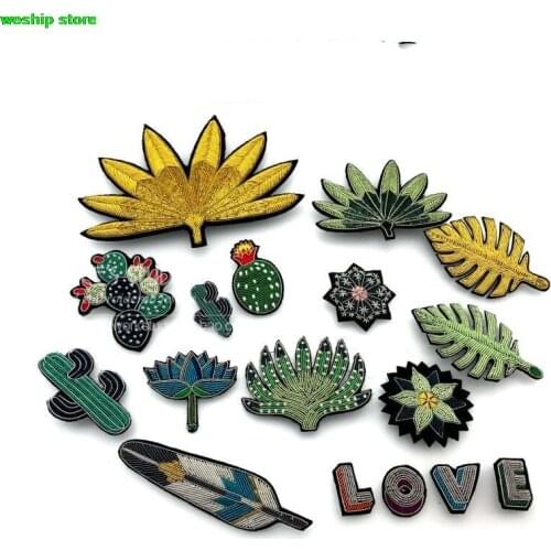 DIY New High quality 3D Hand embroidered badges Cactus flower Armband applique for Coat Trousers Bag Brooch