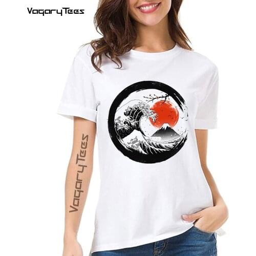 Women Fashion streetwear Top The Great Fuji Wave tshirt Japanese Sunset Style Fuji landscape T-SHIRT Cool GIRL Casual t shirt