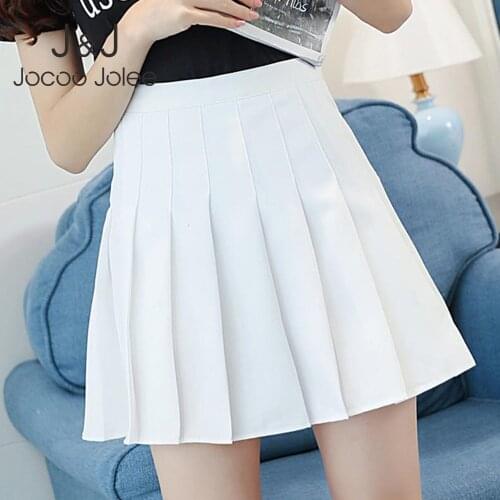 Women 2019 Spring Autumn High waist Pleated Skirt Casual Plaid A-line Skirts Japanese Mini Skirts Fashion Solid Kawaii Skirts