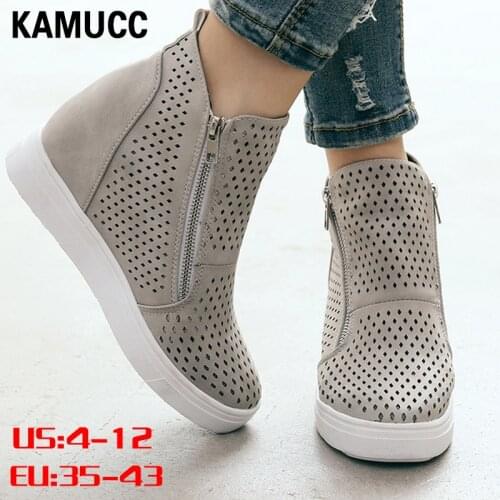New Fashion Women Wedge Boots Ladies Ankle Boots Vulcanize Shoes Fashion Zip Leopard Boot Increase Within Zapatos De Mujer