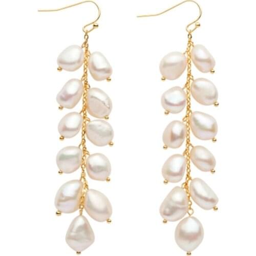 2020 new earrings for women feature baroque pearls drop chain design natural freshwater pearl gold-plate Jewelry femme gifts