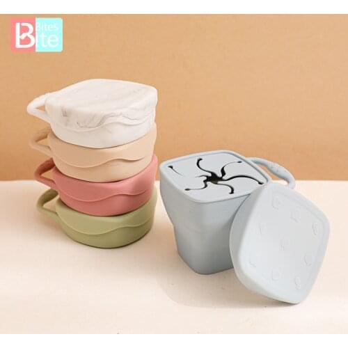 Baby Feeding 1PC Foldable Silicone Colored Snack Cups Food Storage Box Baby Learning Portable Leak-proof Cup With Lid Drink Cup