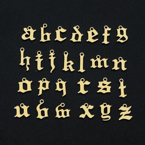 10Pcs / Lot Gold 100% Stainless Steel Old English AZ Letter Minor Case Letter Charm For Making Bracelet Necklace Pendants