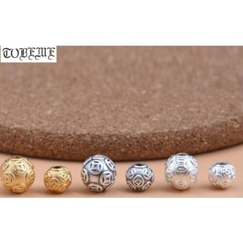 3D 100% 999 Silver The-Ancient-Chinese-Coin Symbol Beads Pure Silver Good Luck Jewelry Loose Beads DIY Bracelet Findings Beads