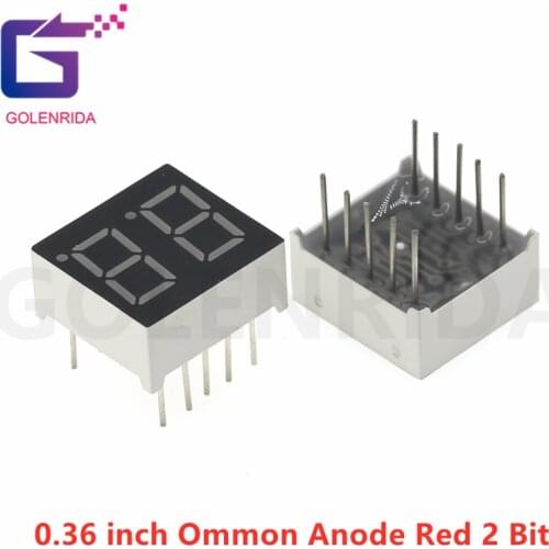 5pcs Digital tube segment common Anode Red 2 Bit digital Tube 0.36 inch Red LED Display HSN-3621BS