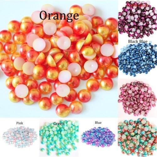 Rainbow Color Imitation Pearl Beads Flat Back4 5 6 8mm Cabochon Half Round Bead For Jewelry Making Women Nail Art DIY Accessory