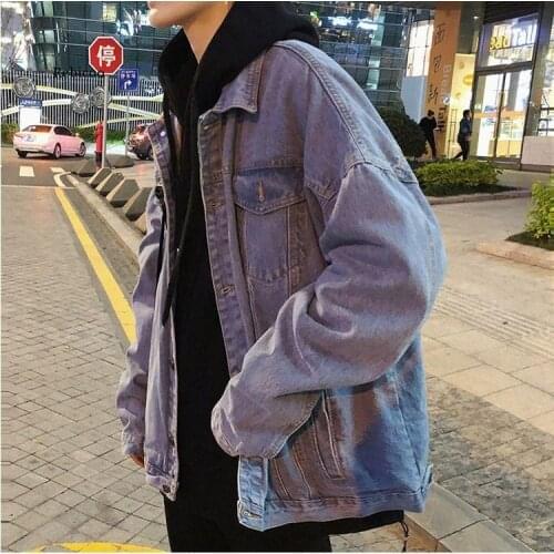 Jacket Men Denim Vintage Blue Loose Plus Size 2XL Streetwear Daily Harajuku Mens Coat Classic All-match Causal Korean