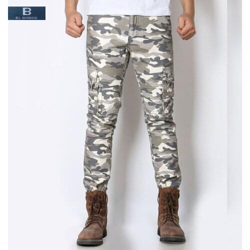 [EL BARCO] Cotton Military Men Cargo Pants Soft Breathable Camouflage Clothing Khaki Grey Army Green Male Long Casual Trousers
