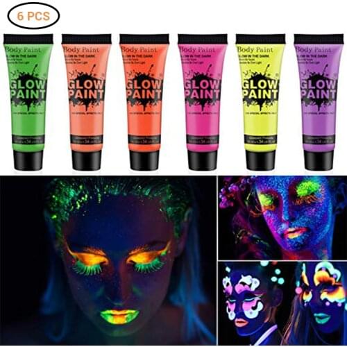 6 Body Paint Fluorescent Pigments UV Light Black Light Facial And Body Paint Washable Luminescent Pigments In Dark Body Paint