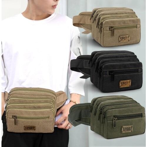 High Quality Male Canvas Waist Packs Fanny Pack Men Casual Waist Bags Solid Crossbody Phone Chest Bag Mens Cashier Pocket Purse