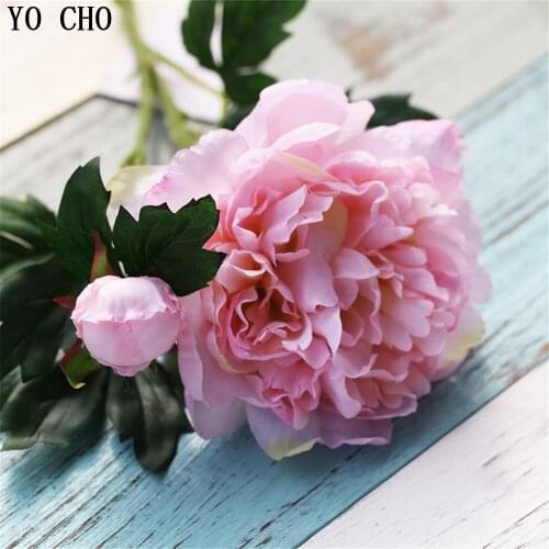 YO CHO Artificial Rose Flower Interior Decoration Design Flower Arrangement Peony Flower Branch Vase Art Home Wedding Decoration