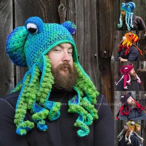 Carnival Couples Octopus Hand Weave Knit Woolen Hat Medieval Retro Women Men Family Look Cartoon Caps Party Cosplay Headwear