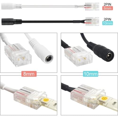 5ps 10pcs 5.5x2.1mm 2pin DC Female to PCB Strip Cable Wire 8mm/10mm Connector For SMD 3528 5050 IP65 Single LED Strip Light
