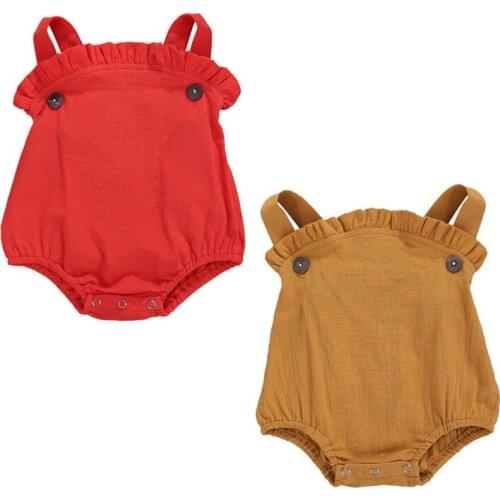 Summer Infant Suspender Romper Sweet Baby Girls Boys Pure Color Sleeveless Backless Button Jumpsuit Baby Boy Girl Clothing 0-12M