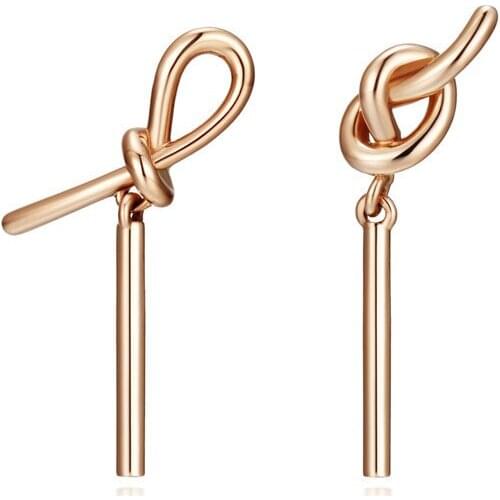 MLKENLY 925 sterling silver rose gold knotted asymmetrical earrings Korean earrings personalized jewelry for women