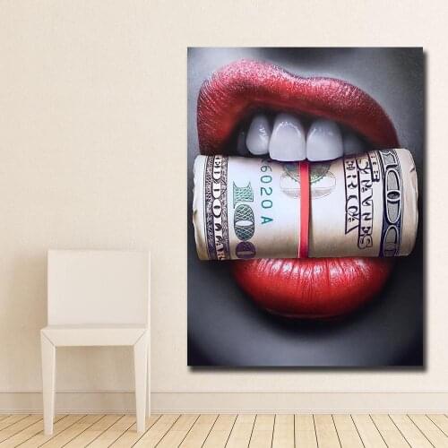 Fashion Large Size Wall Art Prints Posters Sexy Red Lips Mouth Money Modern Canvas paintings For living room Decor Unframed