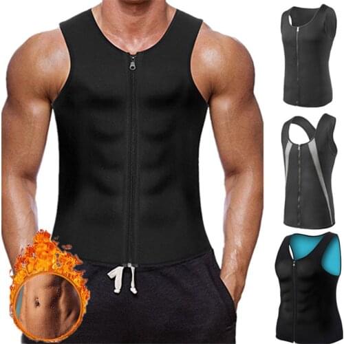 Sauna Vest Men Zipper Body Shaper Waist Trainers Black Tank Top Tummy Trimmer Fat Burning Abdomen Slimming Shaping Wear