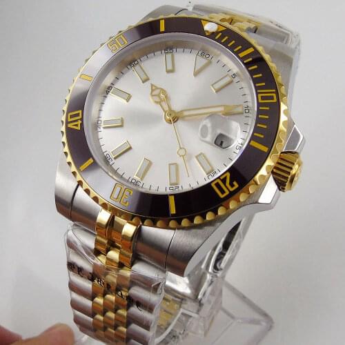 40mm Mechanical Wristwatch Men Sapphire Glass Date Jubilee Band Rotating Ceramic Bezel