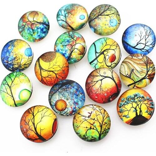 Newest 10pcs/lot life tree Snap Button pretty Glass round Snap Buttons Fit bangle 18mm DIY Snap Bracelet Jewelry