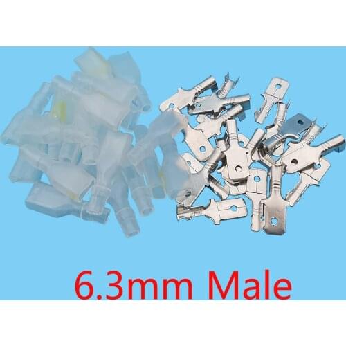 50Pair 6.3mm Spade Crimp Terminal With Transparent Sleeves Plug Spring Leaf Kit Insulated Electrical Wire Connector