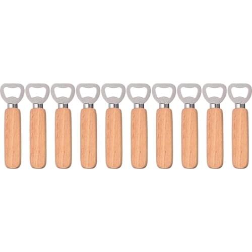 Bottle Opener Bartender Wine Opener Rubber Wood Handheld Wine Beer Soda Glass Cap Bottle Opener for Home Kitchen