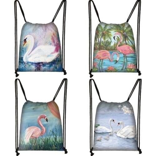 Peacock/Flying Crane/Parrot /Swan Drawstring Bag For Shop Women Shoulders Bags Fashion Shoe Bag Storage Shopping Bags