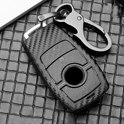 Carbon fiber Plastic Car Key Case Cover Key Holder Chain Ring For Mercedes Benz E-Class E43 W213 E300 E400 A-Class (W177) 2019