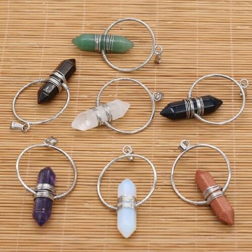 Natural Stone Pendant Pendulum Amethysts Tiger Eye Crystal Hexagonal Point Reiki Charms for Women Jewelry Making DIY Necklace