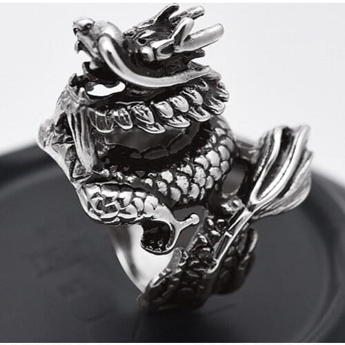 Adjustable Vintage Punk Dragon Ring Men Chunky Copper Alloy Biker Rock Rap Embrace Skeleton Head Ring Gothic Valentine Day Gift