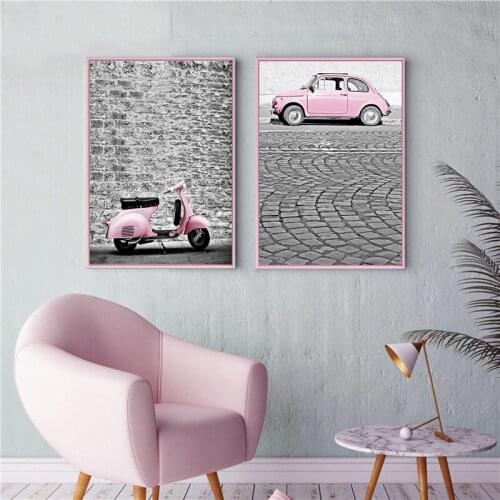 Retro City Scenery Poster Home Decor Nordic Canvas Painting Wall Art Print Pink Decor Minimalist Art Pictures for Girl Bedroom