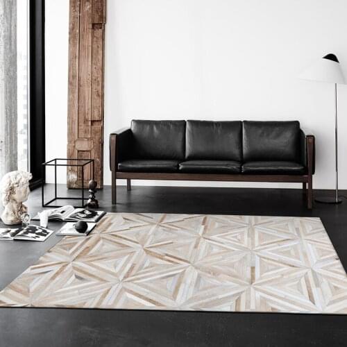 Modern Style Luxury Cowhide Seamed Patchwork Rug Natural Cow Skin Triangles Carpet for Living Room Bedroom Decoration Mat