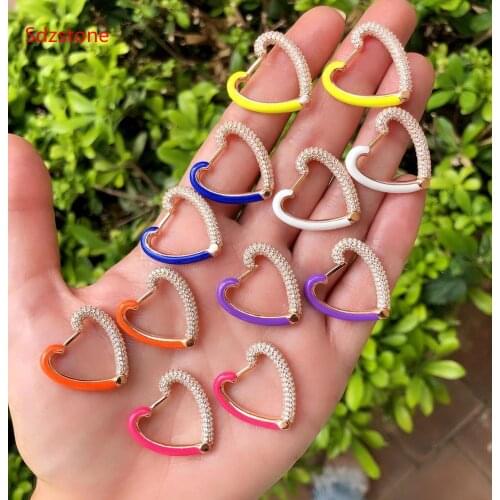 Pink Heart Earring 20mm Neon Enamel With CZ Hearts Of Love HOOP Earrings For Women Wedding Gift Fashion Jewelry 2021 Winter Hot