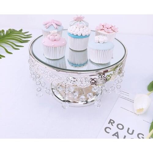 Silver Round mirror tray crystal edge plate cupcake/ make up Receiving pallet 10inchhome decoration cake table decorating