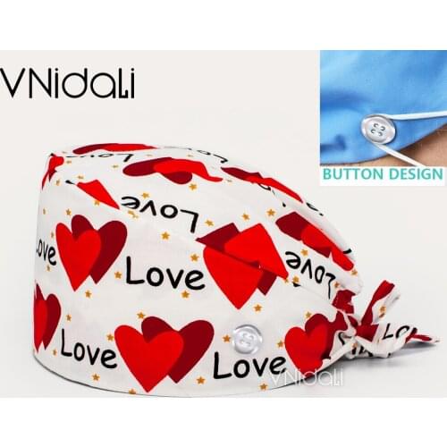 Multicolor printing cotton scrubs hat adjustable Protecting dental hygiene work cap laboratory spa with button scrubs caps