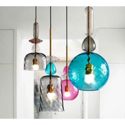 Nordic Stained Glass Pendant Lights Led Loft Modern Hanging Lamp Candy Luminaire for Dining Room Kitchen Home Decor Fixtures E27