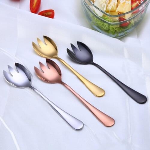 Stainless Steel Dinnerware Salad Spoon Fork 1Pcs Kitchen Gadgets Serving Spoon Set Mug Cup Accessories Dessertspoon 4Colors
