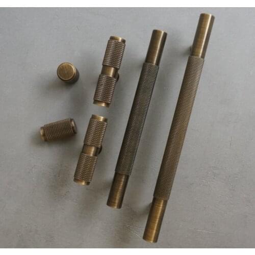 Retro Solid Bronze Brass Knurled Handle Pulls Cupboard Wardrobe Dresser Box Drawer Cabinet Knobs and Handles Furniture Hardware