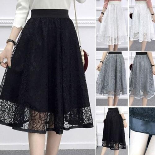 2021 Umbrella Skirt Casual Fashion Spring And Summer Womens Waist Gauze Lace Skirt Thin A-line Long Skirt Female Drop Shipping