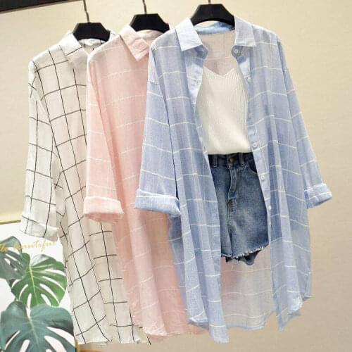 Spring Summer Womens Long Sleeve Hooded Plaid Shirts Plus Size Women Long Thin Cardigan