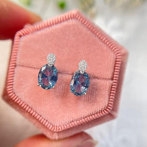 GZ Grey Blue Topaz Gemstone Stud Earrings for Women 925 Sterling Silver Shimmering Authentic Glamorous серьги Trendy Fine Jew