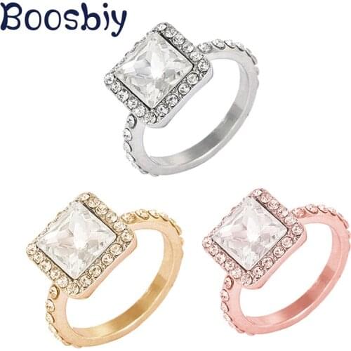 Boosbiy Simple Female Zircon Stone Finger Ring Silver Plated Women Jewelry Prom Wedding Engagement Rings Brand Jewelry Gift