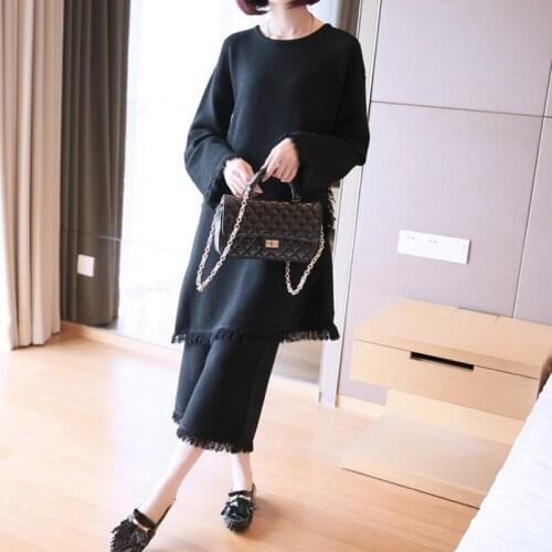 Winter Woman Sweater Knitting Pullovers And Wide Leg Pants Suits Elegant Woman Femme Vintage Two Piece Sweater Sets AA5041