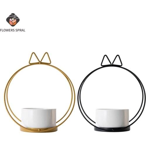 1 Piece Of Nordic Ceramic Succulent Flower Pot With Metal Plant Flower Pot Holder Garden Flower Pot Holder Home Decoration