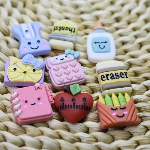 10pcs/lot Resin Flat back simulation school supplies pencil book ruler eraser sharpener Cabochon Scrapbook Embellishment DIY