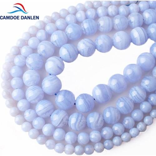 CAMDOE DANLEN Natural Stone Blue Lace Agates Round Loose Beads 6 8 10 12 MM Fit Diy Spacer Beads for Jewelry Making Accessor