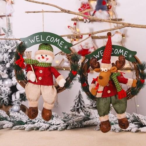 30cm Door Welcome Sign Christmas Wreath Rattan Weaving Garland Hanging Plaque Home Decoration Crafts Xmas New Year Pendant