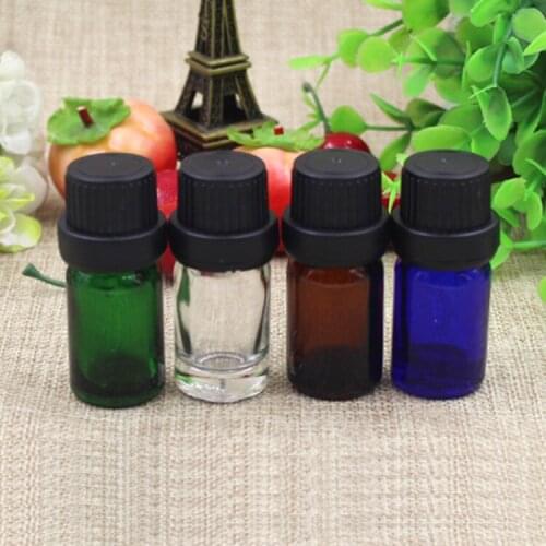 60pcs/lot 5ml mini amber/blue glass bottle 5CC Empty clear perfume vials green essential oil container with dropper stopper plug